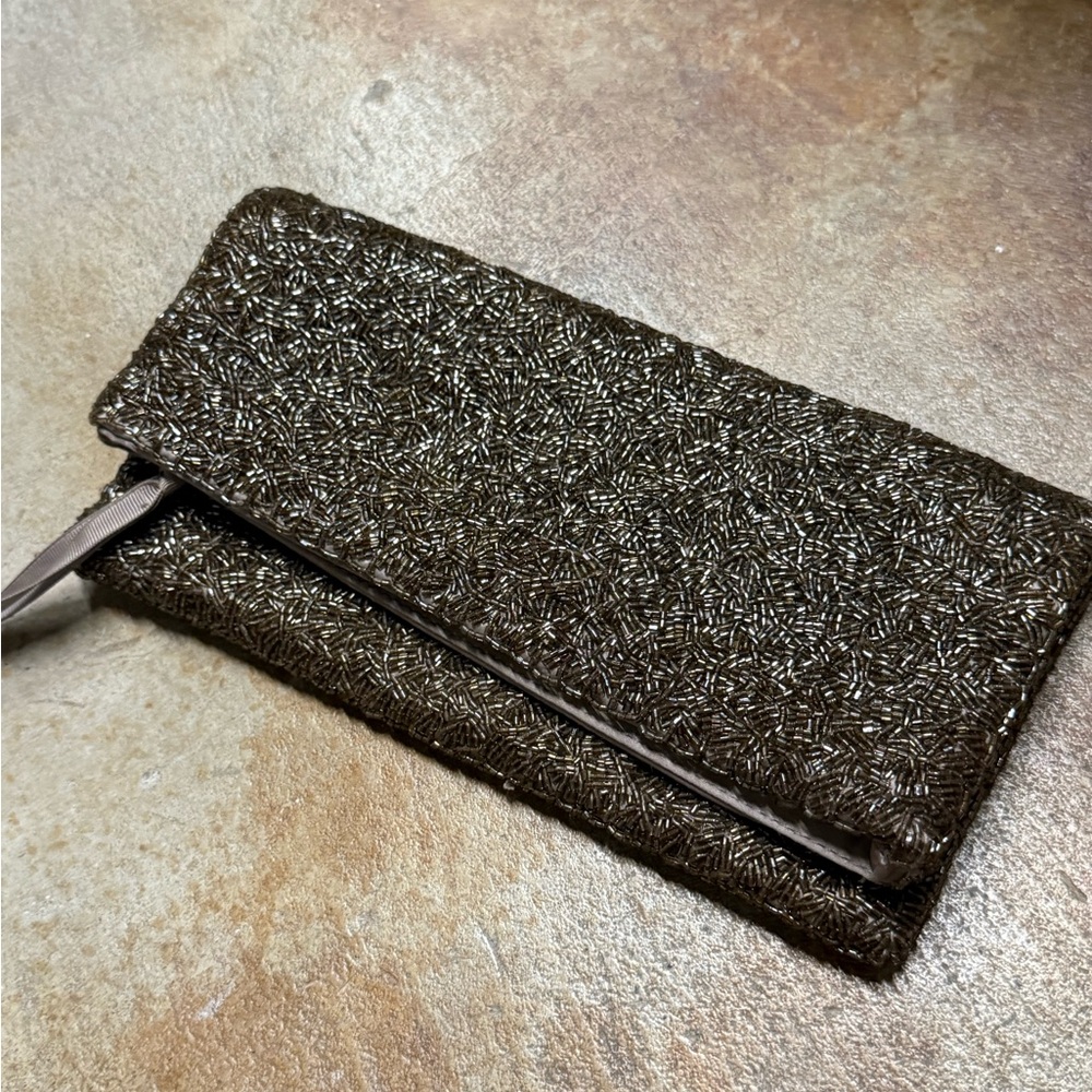 Elegant Brown Beaded Clutch